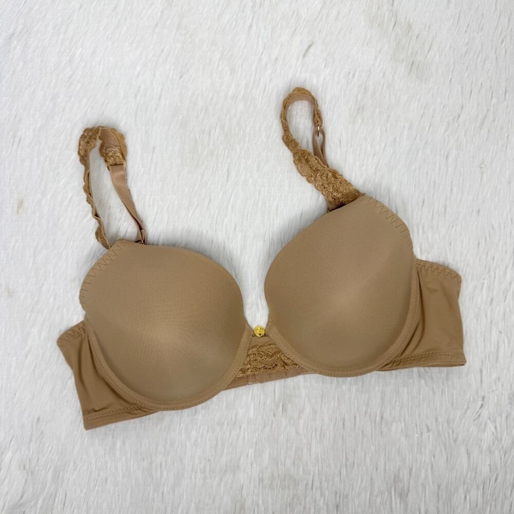 NATORI / tan nude double lace trim full fit bra 736037 / 32C